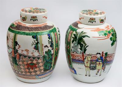 Lot 137 - A pair of Chinese famille verte ginger jars and covers