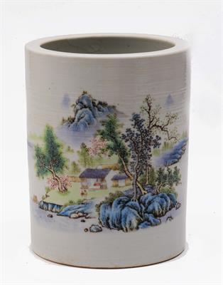 Lot 143 - A Chinese polychrome brush pot