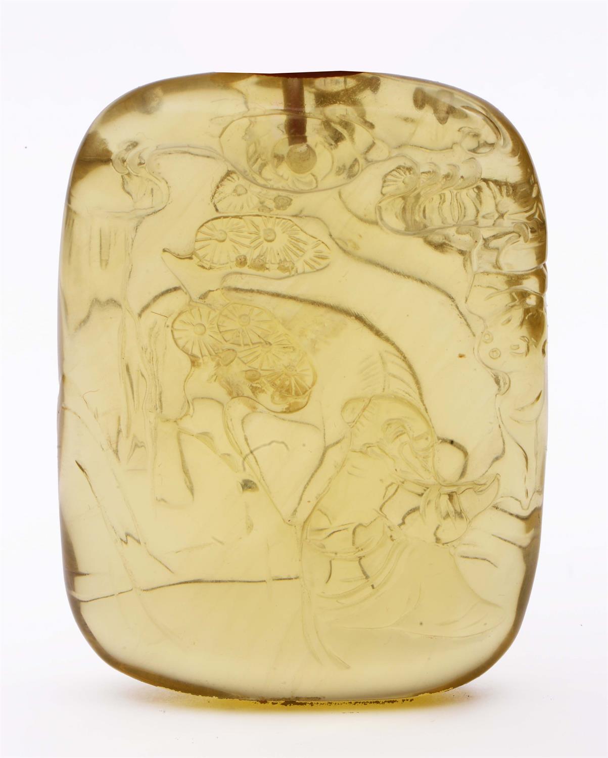 Lot 187 - A Chinese rectangular pale yellow tourmaline pendant