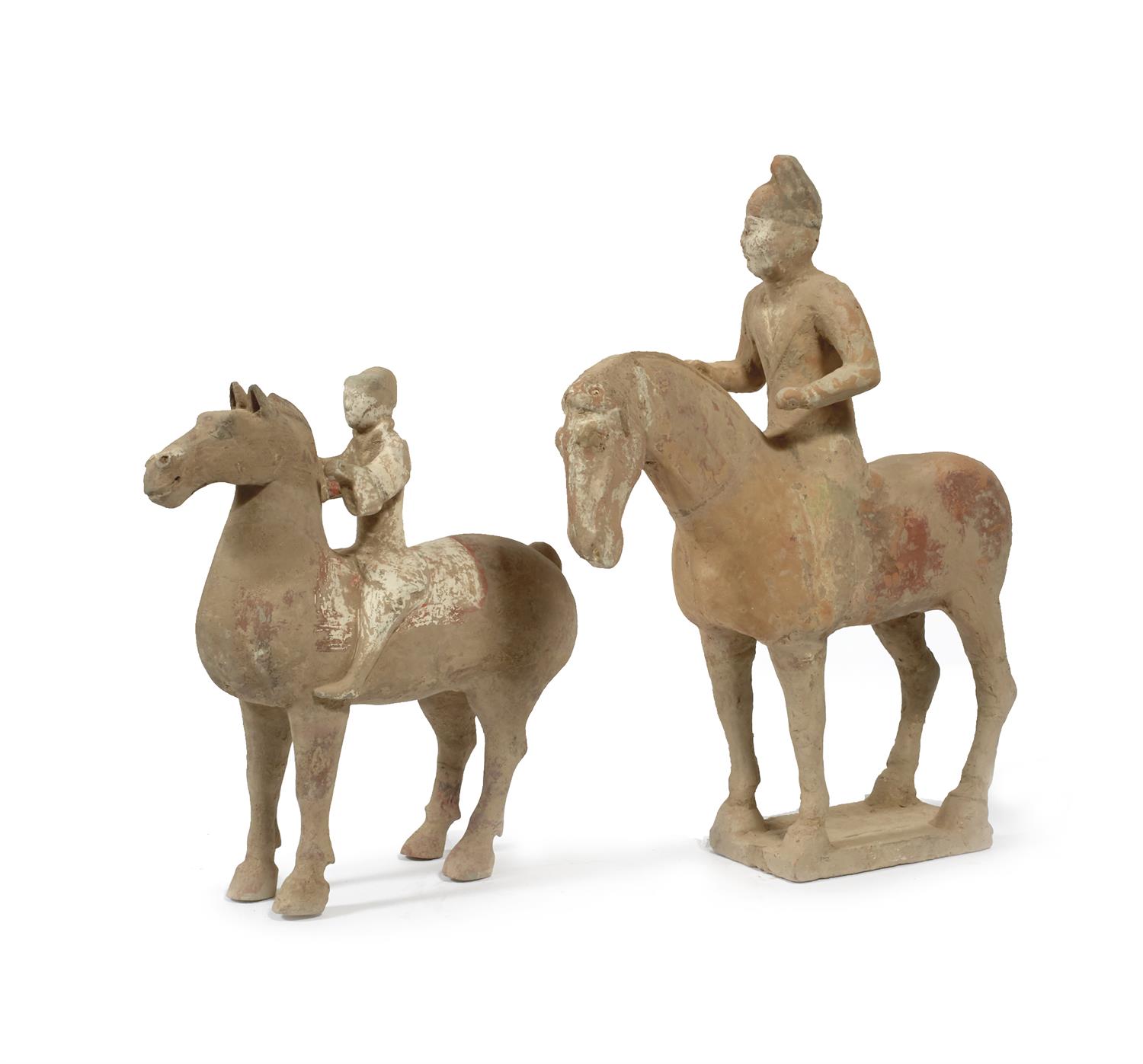 Lot 190 - A Chinese 'Tang' standing pottery horse with rider