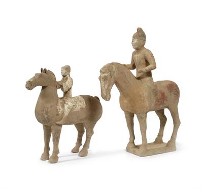 Lot 190 - A Chinese 'Tang' standing pottery horse with rider