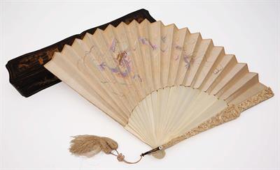 Lot 216 - A Canton embroidered silk and ivory fan