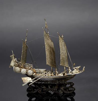 Lot 262 - A Chinese silver model of a three masted dhow