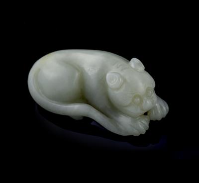 Lot 271 - A Chinese white jade carving of a tiger