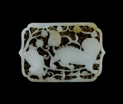 Lot 274 - A Chinese white jade belt plaque