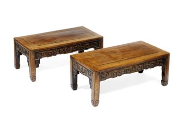 Lot 302 - A pair of Chinese hardwood rectangular opium tables