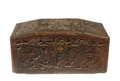 Lot 321 - A carved Chinese coffer