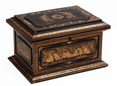 Lot 345 - A Chinese export lacquer jewellery box