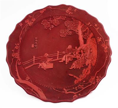 Lot 396 - A large Chinese cinnabar lacquer charger