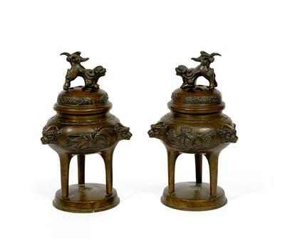 Lot 409 - A pair of Chinese bronze incense burners