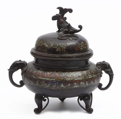 Lot 413 - A Japanese champleve enamel bronze censer