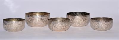 Lot 434 - A collection of five Chinese white metal bowls