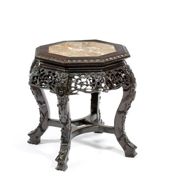 Lot 436 - A Chinese hardwood low urn stand
