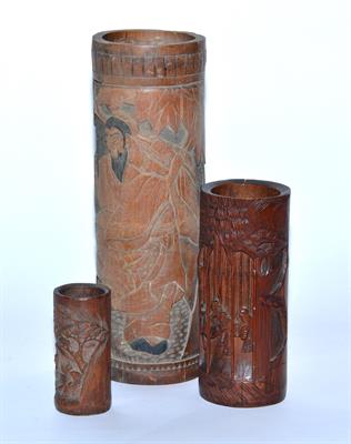 Lot 441 - A Chinese bamboo brush pot