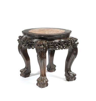 Lot 444 - A Chinese hardwood low urn stand