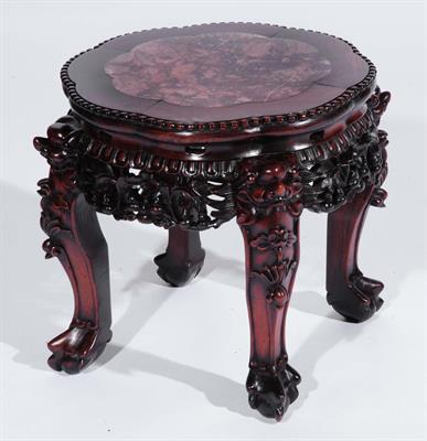 Lot 449 - A Chinese rosewood low urn stand