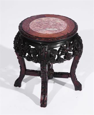 Lot 451 - A Chinese rosewood low urn stand