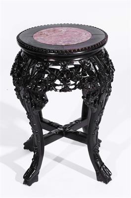 Lot 452 - A Chinese rosewood and marble inlaid urn stand
