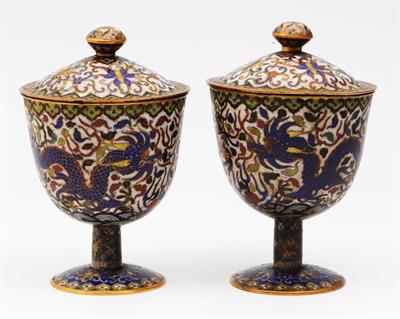 Lot 466 - A pair of Chinese cloisonne cups and covers