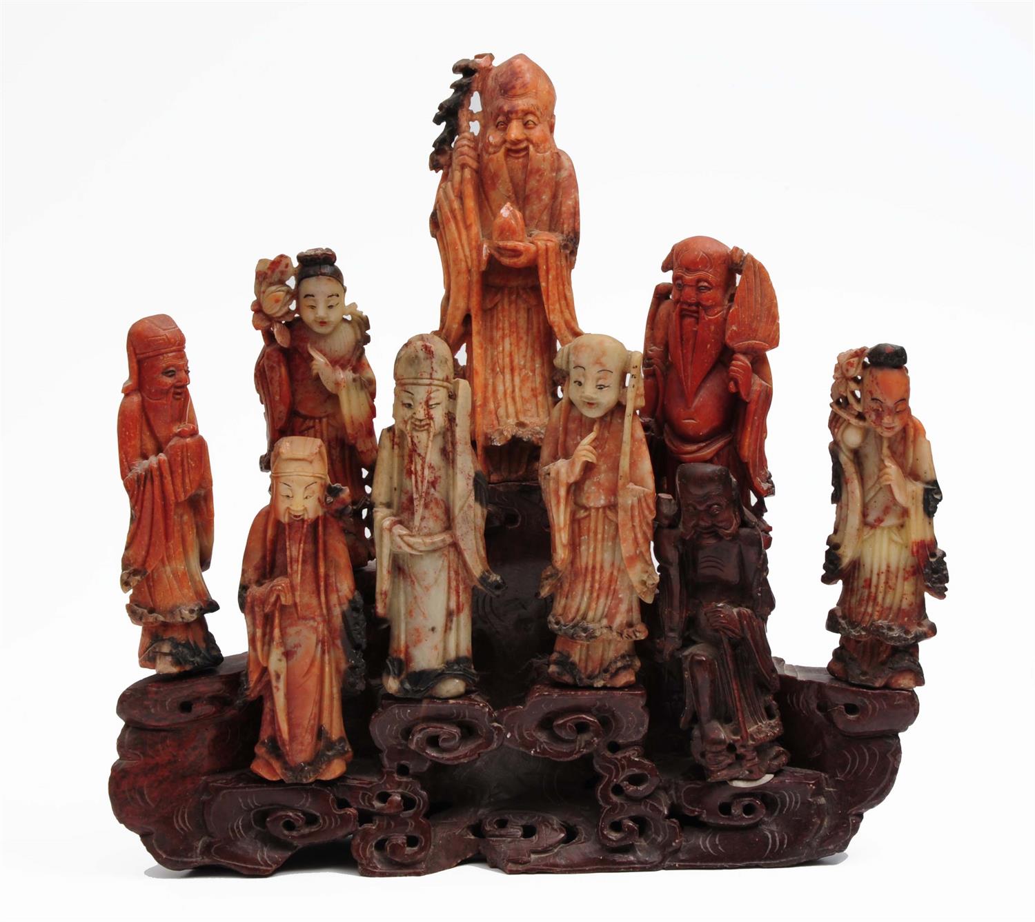 Lot 471 - A set of nine Chinese soapstone Immortals