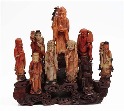 Lot 471 - A set of nine Chinese soapstone Immortals