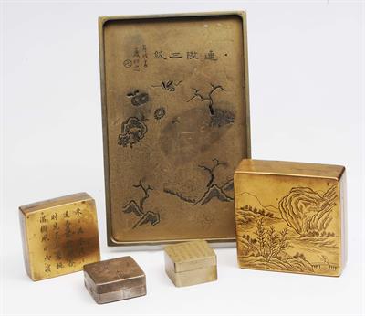 Lot 473 - A group of Chinese brass and metal ink boxes