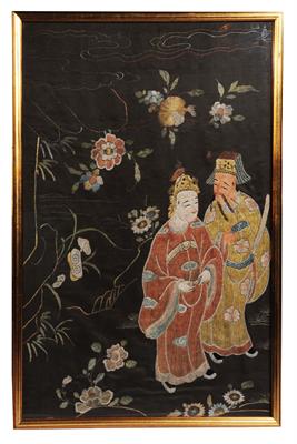 Lot 474 - A set of four Chinese embroidered silk panels