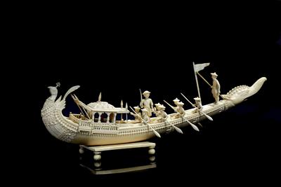 Lot 511 - An Indian carved ivory Mughal type boat