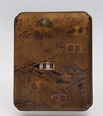 Lot 564 - A Japanese gold lacquer rectangular writing box (Suzuribako)