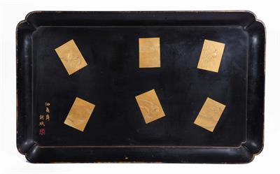 Lot 565 - A large Japanese black lacquer tray