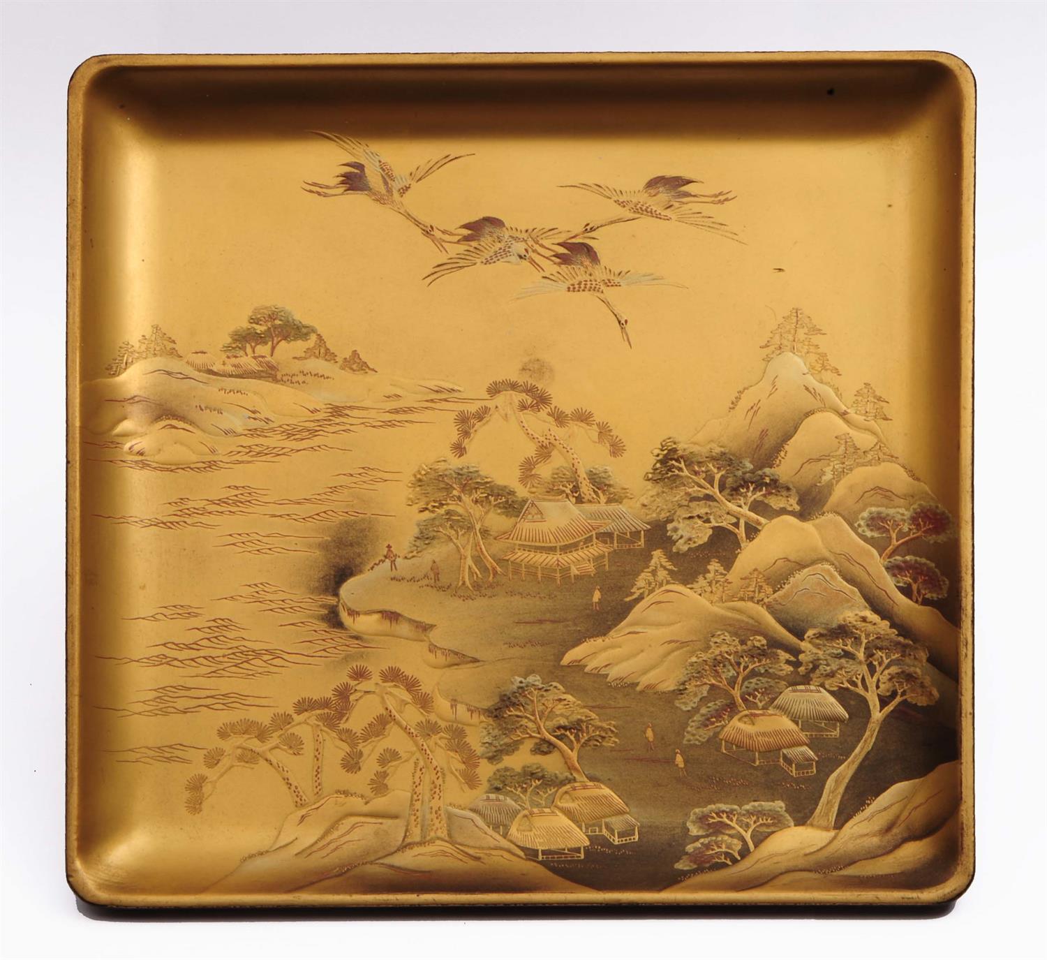 Lot 569 - A Japanese gold lacquer square tray