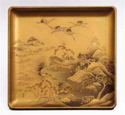 Lot 569 - A Japanese gold lacquer square tray