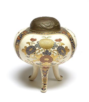 Lot 588 - A Japanese Satsuma three lobed globular bodied censer