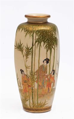 Lot 596 - A Japanese Satsuma hexagonal tapering vase