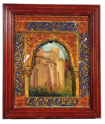 Lot 632 - A painted plaster and alabaster frame