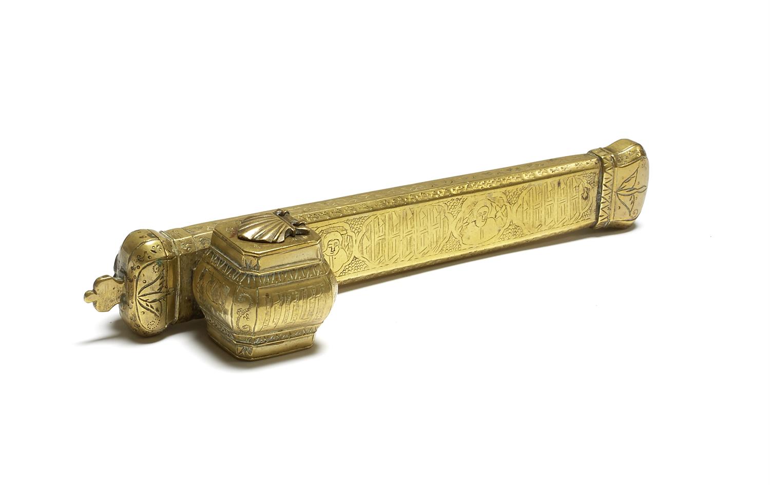 Lot 654 - A Persian brass engraved scribes pen and ink box