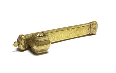 Lot 654 - A Persian brass engraved scribes pen and ink box