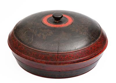 Lot 665 - A Burmese red and black lacquer bowl and cover