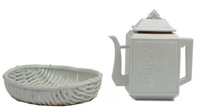 Lot 685 - A Japanese pale celadon teapot and a Japanese Hirado bowl