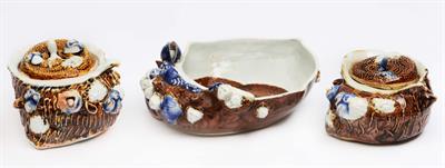 Lot 691 - Two Japanese Hirado pots and covers and a Japanese Hirado dish