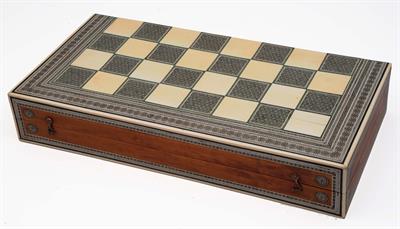 Lot 723 - An Anglo-Indian Sedili bone-inlaid sandalwood chess and backgammon board