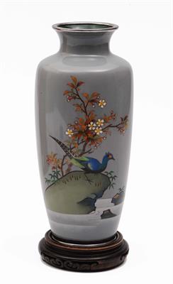 Lot 741 - A Japanese grey ground cloisonne  tapering vase