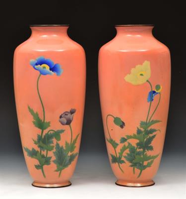 Lot 750 - A pair of Japanese cloisonne tapering vases