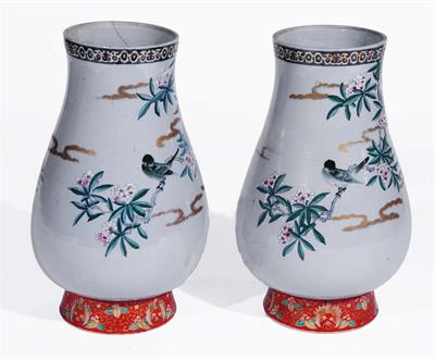 Lot 779 - A pair of Japanese Satsuma turquoise vases
