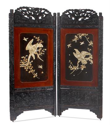 Lot 782 - A Japanese lacquer bi fold screen