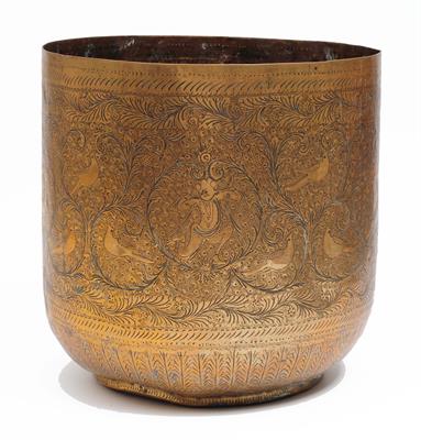 Lot 819 - An Indian engraved brass jardiniere