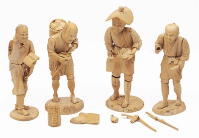 Lot 822 - Four Japanese sectional ivory standing figures
