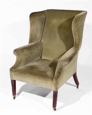 Lot 5 - A 19th Century green upholstered wingback armchair
