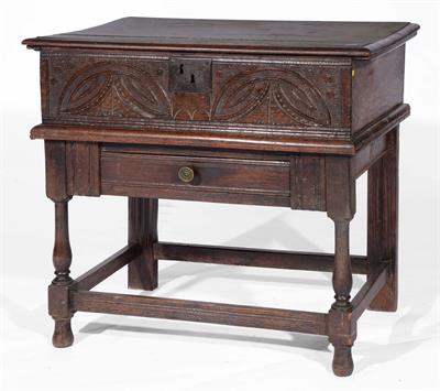 Lot 8 - A Georgian oak bible box on stand