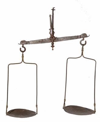 Lot 73 - A set of steel and brass continental hanging balance scales